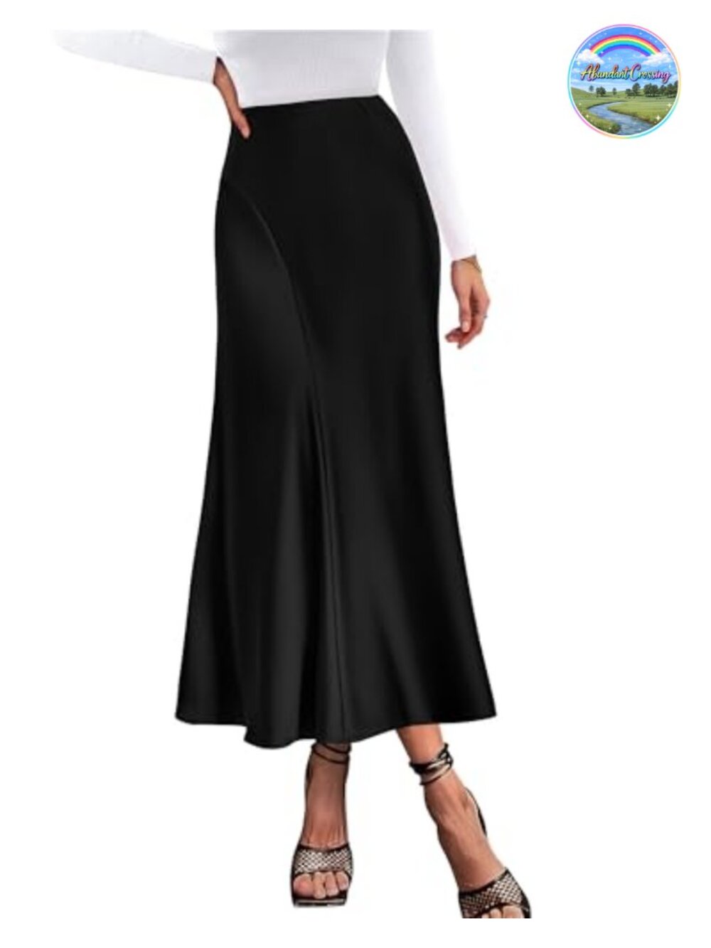 Satin Maxi Skirt High Waisted A-Line Formal Work Party Silk-like
